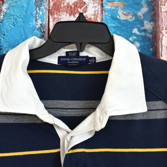 Men's Daniel Cremieux Rugby Shirt Padded Elbow Patches 2XT TALL Blue Striped - Picture 3 of 12